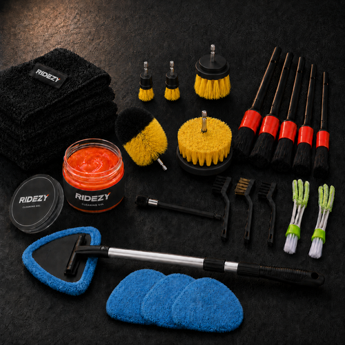 Ridezy Complete Interior Detail Kit — all five tools flat lay